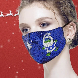 Non-medicial Sequin Christmas Cotton Reusable Face Mask In 7 Colors