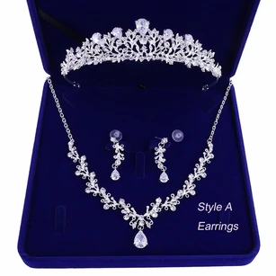 Bridal Accessory-Crown Necklace Earrings/Earclips Set