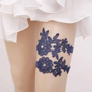 Original Handmade Beaded Blue Lace Princess Style Elastic Garter Belt Within 16-23inch