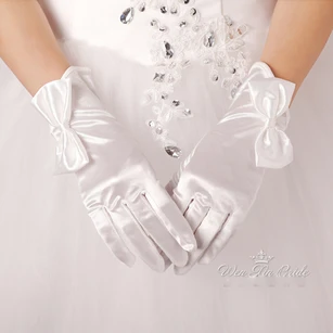 Bridal Large Bow Short Satin Gloves