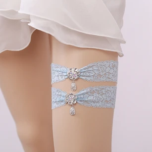 Drop Shape Diamond Lace Two Piece Elastic Bridal Garter Within 16-23inch