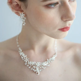 Beautiful Crystal Rhinestone Necklace and Earrings and Crown Jewelry Sets