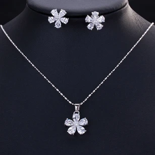 Multiple Color Flower Shaped Rhinestone Necklace and Earrings Jewelry Set