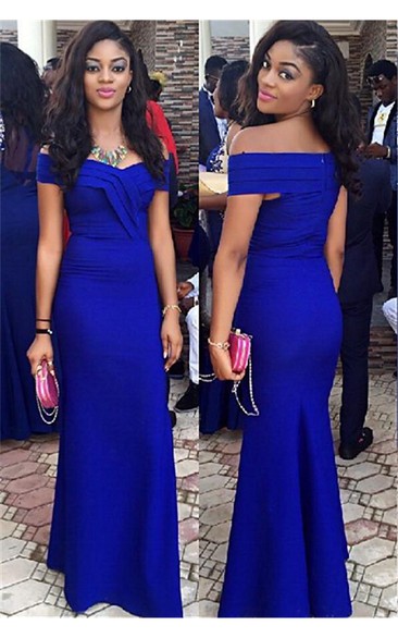 Elegant Royal Blur Mermaid Prom Dress Off the Shoulder Floor Length Party Gown