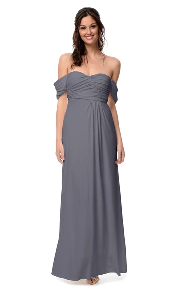 Empire Off-The-Shoulder Chiffon Dress With Ruching