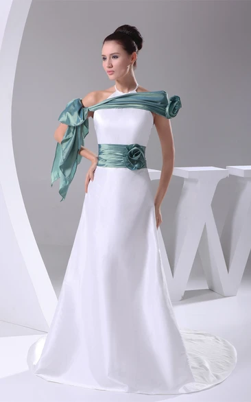 Satin A-Line Sleeveless Flower and Gown With Wrap