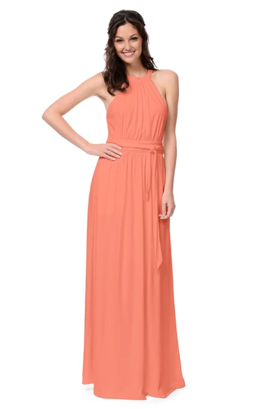 Chiffon Sleeveless Delicate Dress With Bow Sash