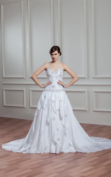 Sweetheart Pleated A-Line Stress and Dress With Flower