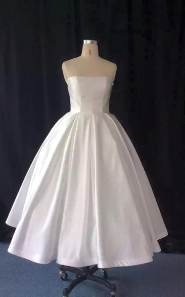 Taffeta A-Line Strapless Tea Length Ball Gown