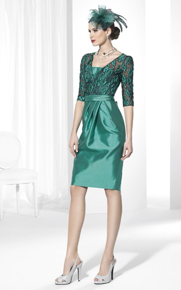 Knee-Length Embroidered Half-Sleeve Satin Prom Dress With Bow