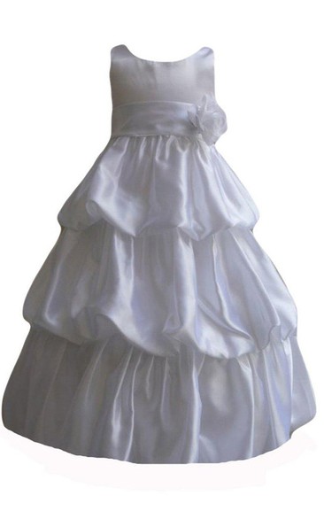 Sleeveless A-line Taffeta Dress With Flower and Ruffles