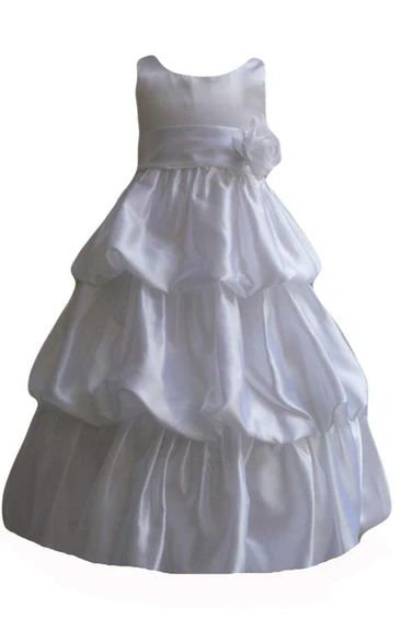 Sleeveless A-line Taffeta Dress With Flower and Ruffles