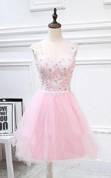 Mini Tulle&Lace A-line Dress With Beading And Appliques