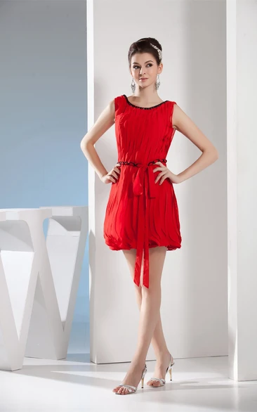 Sleeveless Short Ruched Beading and Dress With Ribbon