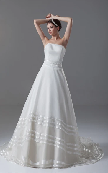 Stylish Satin Organza Sleeveless a Line Strapless Wedding Dresses