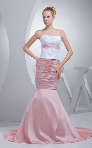 Two-Tone Column Sleeveless Appliques and Dress With Ruching