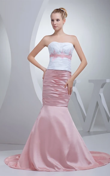 Two-Tone Column Sleeveless Appliques and Dress With Ruching