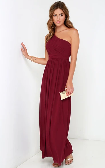 Long One-Shoulder Chiffon A-Line Unique Dress