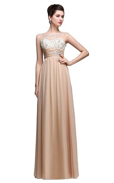 Cap-sleeved A-line Chiffon Gown With Sequins