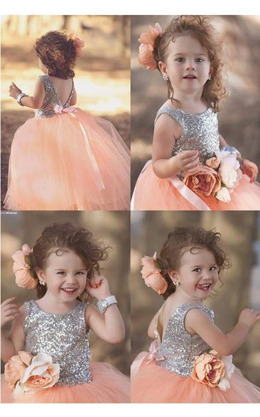 Lovely Tulle Sequined Flower Girl Pageant Dress Jewel Sleeveless