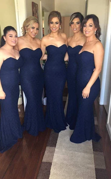 Sexy Sweetheart Sleeveless Mermaid Bridesmaid Dress With Lace