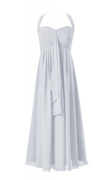 Sleeveless Long Layered Chiffon Dress With Drapped Applique