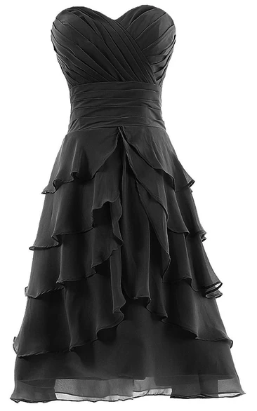 Sweetheart A-line Tiered Chiffon Dress With Pleats