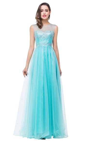 Delicate Beadings Illusion A-line Prom Dress Zipper Floor-length Sleeveless