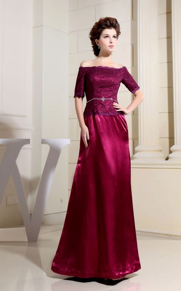 Refined Short-Sleeve Satin Maxi Dress With Beaded Bodice