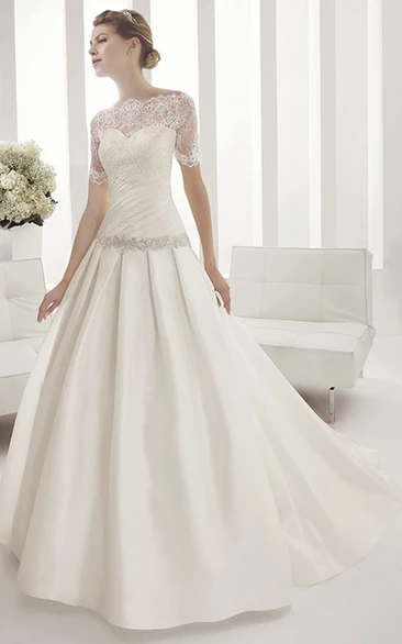 Sweetheart Drop Waist Taffeta Ball Gown With Removable Half Sleeves