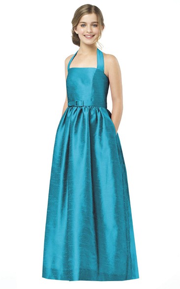 Sleeveless Lovely Long Satin Halter A-Line Dress