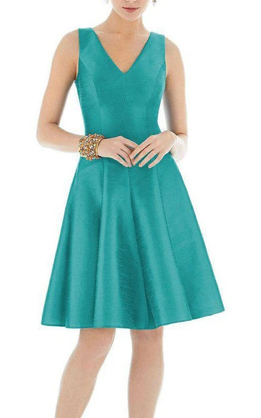 V-neck Short Satin A-line Bridesmaid Dress