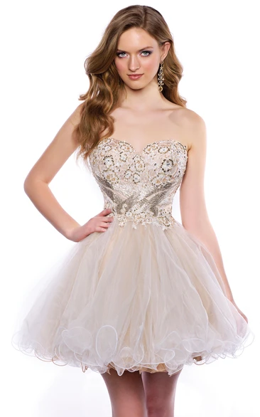 Sweetheart A-Line Tulle Short Homecoming Dress With Sequined Corset