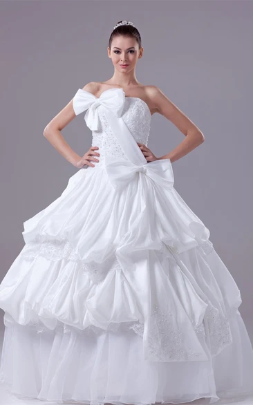 Sleeveless Tiered Pick-Up Bow and Ball-Gown With Appliques
