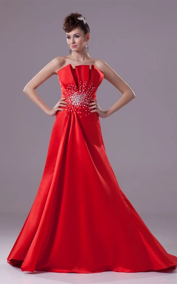 Floor Length Layered Sleeveless A-Line Side Draping Gown With Beadings