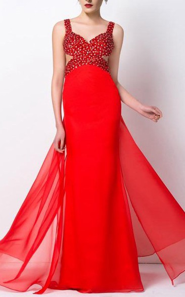 Glimmering A-Line Straps Beaded Long Prom Dress