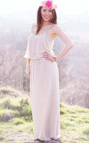 Long Chiffon Dress With Pleats