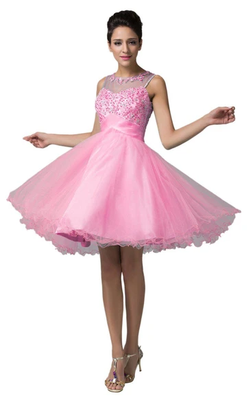 Sleeveless A-line Dress With Sequins and Keyhole