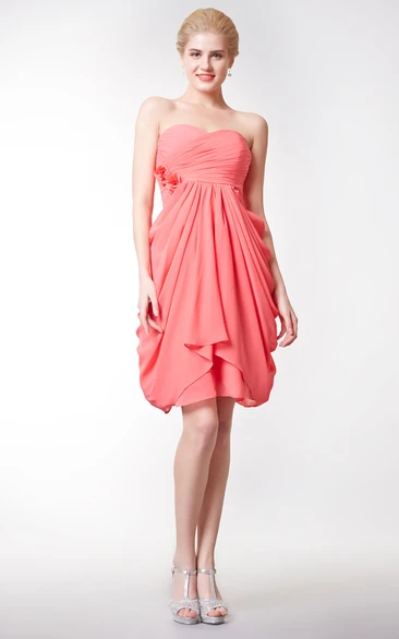 Empire Sweetheart Chiffon Knee Length Dress With Flower