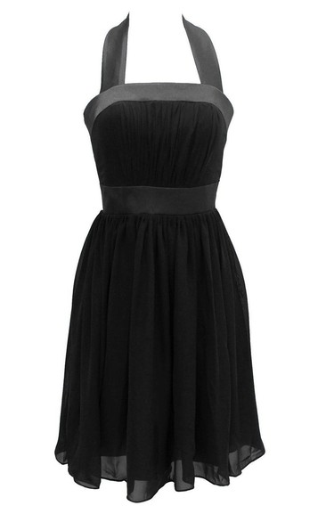 Halter A-line Chiffon Dress With Pleats