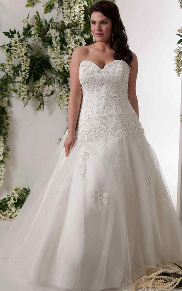 A-Line Sweetheart Lace&Tulle Plus Size Wedding Dress With Lace Up