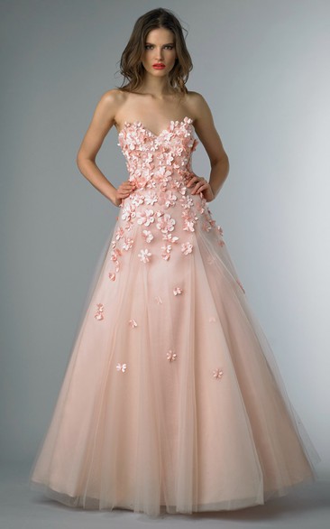 A-line Floor-length Sweetheart Sleeveless Tulle Backless Dress