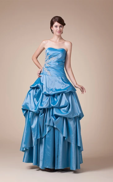 Sleeveless Pick-Up Appliques and Ball-Gown With Pleats