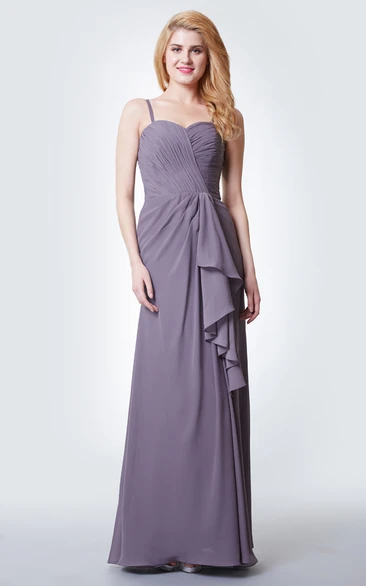 Spaghetti Strap Ruched Long Chiffon Dress With Side Split