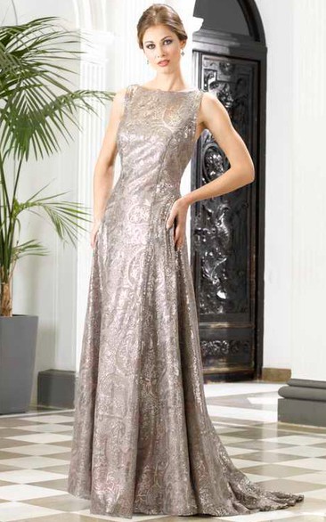 Sheath Sleeveless Bateau Beaded Long Prom Dress With Sequins And Low-V Back