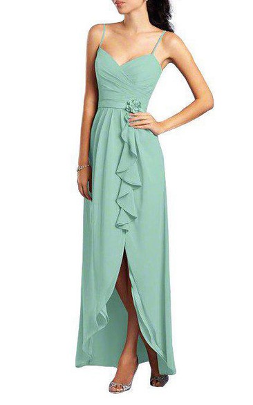 Spagetti Straps Chiffon Dress with Drapping and Front Split