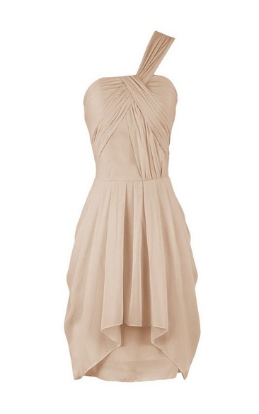 One-shoulder Mini Tiered Chiffon Dress With Pleats