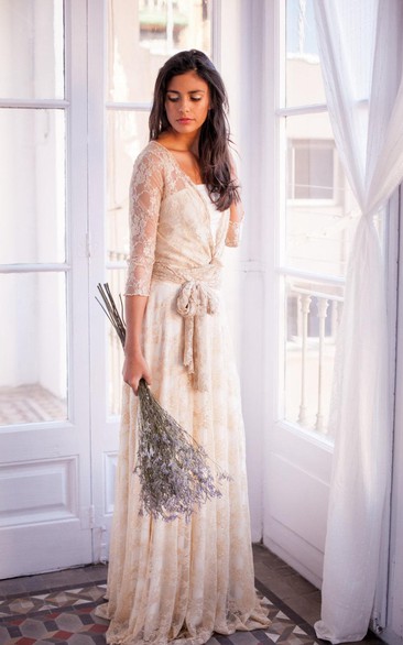 Floor-Length Long Sleeve Lace Weddig Dress