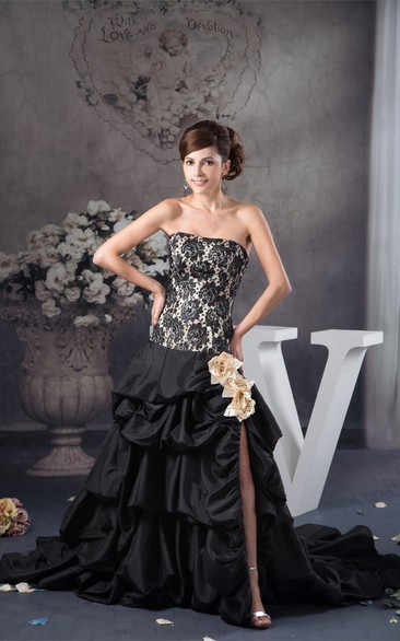 Sleeveless Pick-Up Front-Split Flower and Gown With Appliques