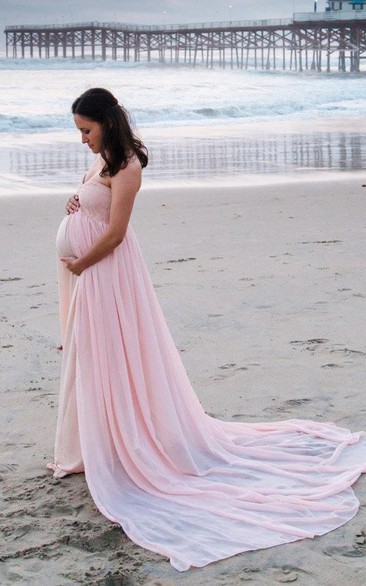 Maternity Strapless Chiffon With Court Train